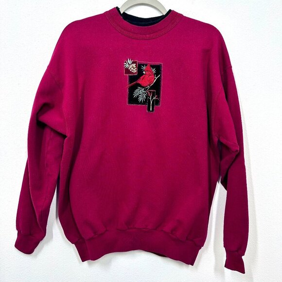 Vintage Cardinal Top Stitch Grannycore Cottagecore Sweatshirt Women's Large - Picture 1 of 6